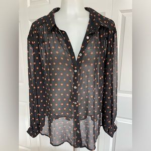 Free People - Size Med - black/ orange polkadots Blouse